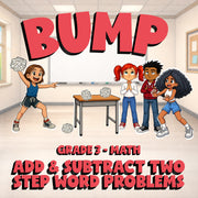 Add & Subtract Two Step Word Problems BUMP Math Game - No Prep Grade 3 Review
