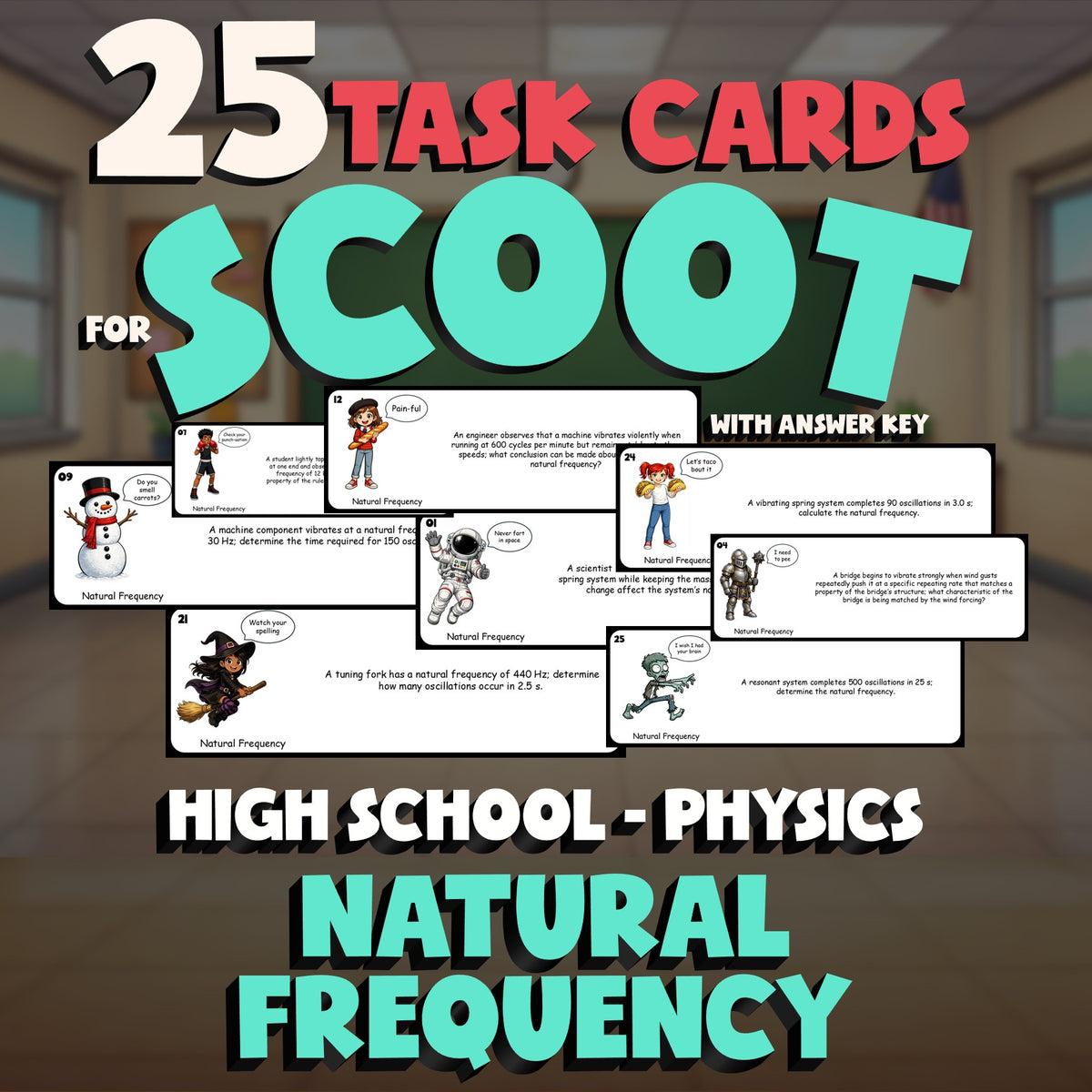 Natural Frequency SCOOT TASK CARDS Science Game - No Prep Physics Review