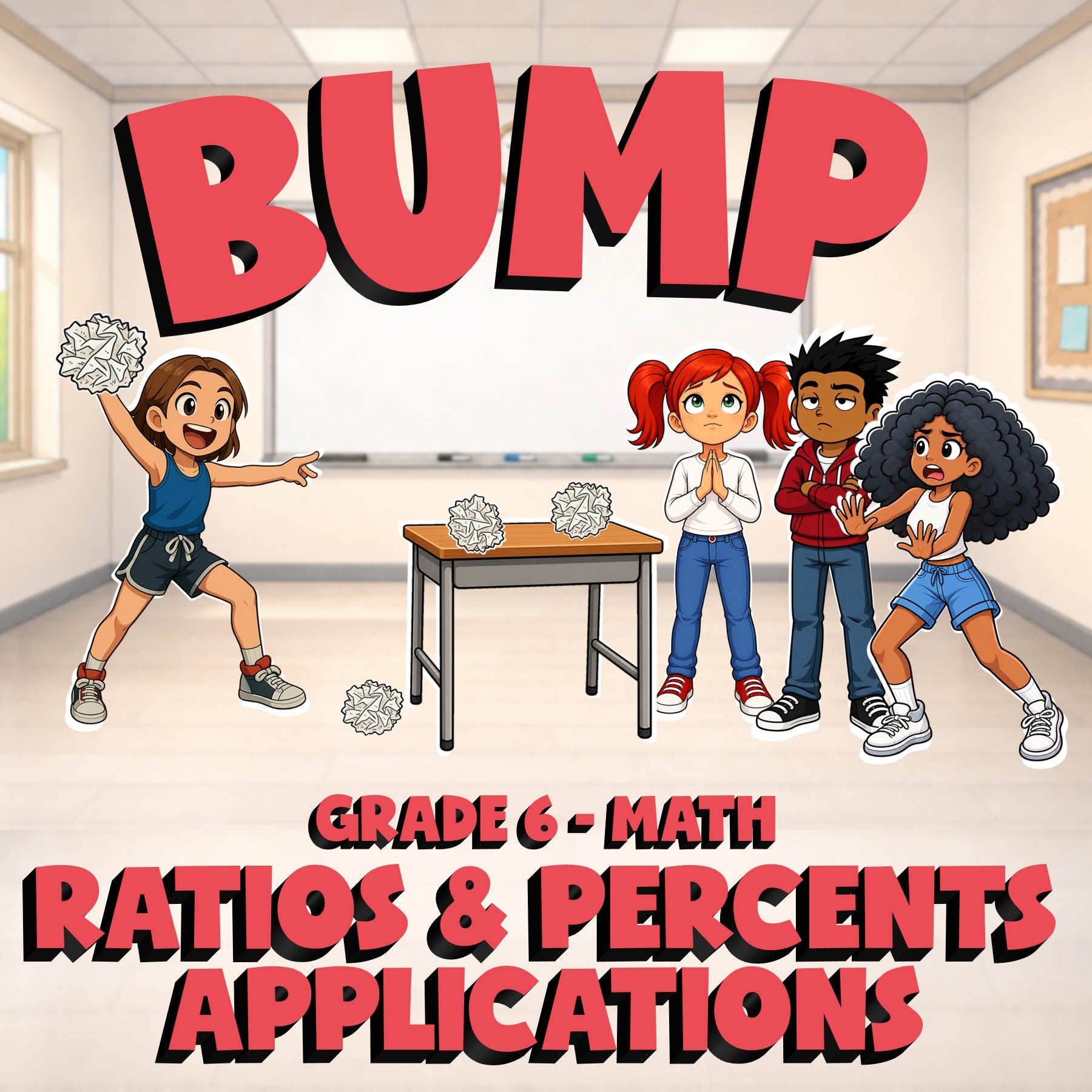 Ratios & Percents Applications BUMP Math Game - No Prep Grade 6 Review Activity