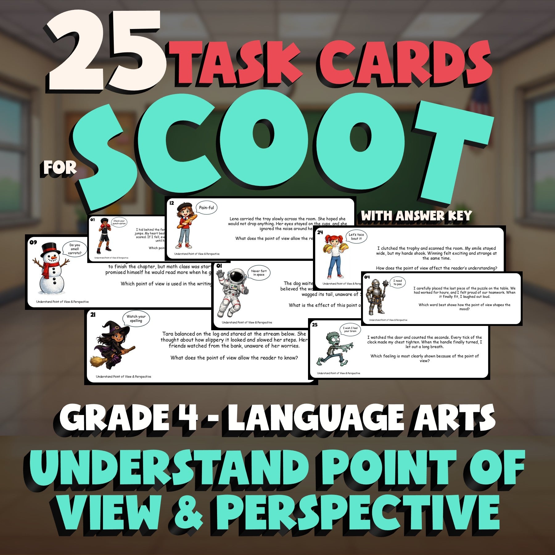 Understand Point of View & Perspective SCOOT TASK CARDS ELA Game - Grade 4