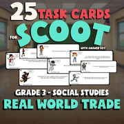 Real World Trade SCOOT TASK CARDS Socials Game - No Prep Grade 3 Review Activity