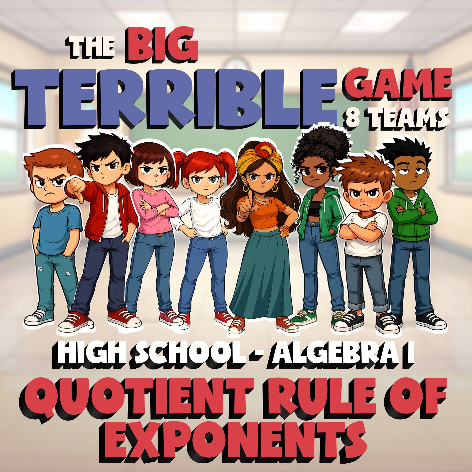 Quotient Rule of Exponents BIG TERRIBLE GAME - No Prep Algebra 1 Math Review