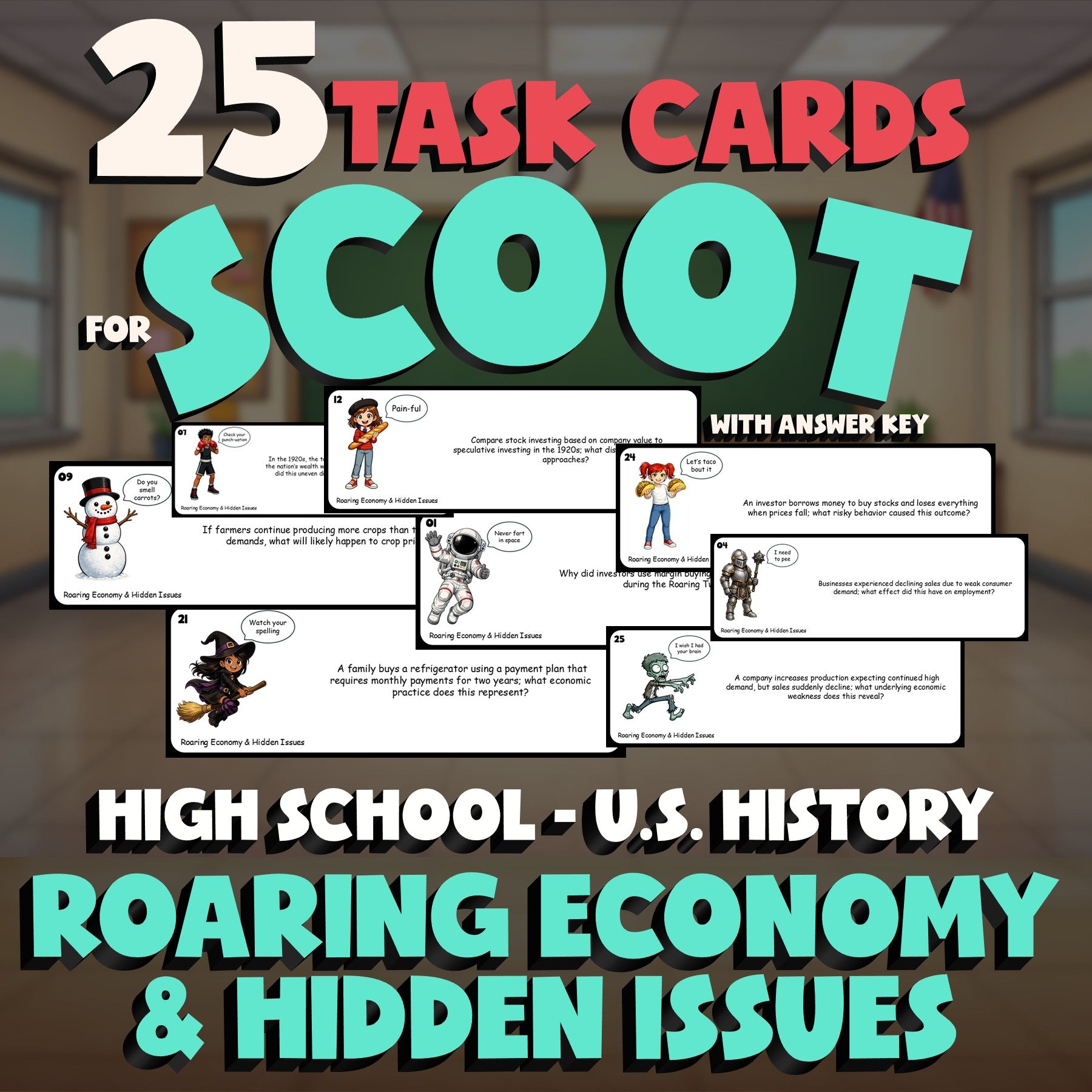 Roaring Economy & Hidden Issues SCOOT TASK CARDS U.S. History Game - No Prep
