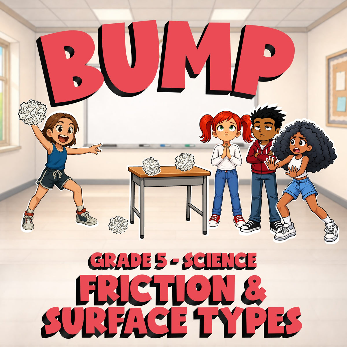 Friction & Surface Types BUMP Science Game - No Prep Grade 5 Review Activity