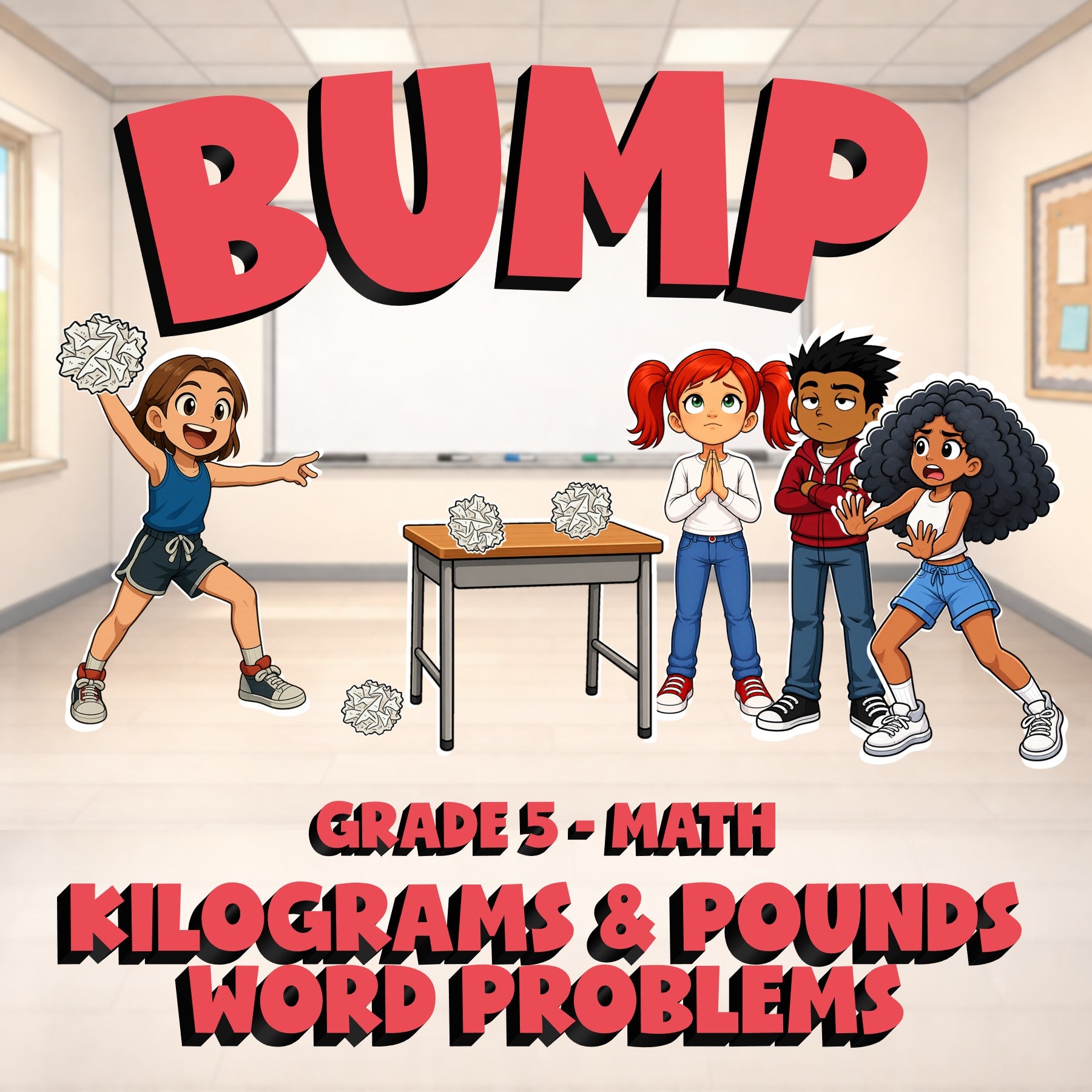Kilograms & Pounds Word Problems BUMP Math Game - No Prep Grade 5 Review