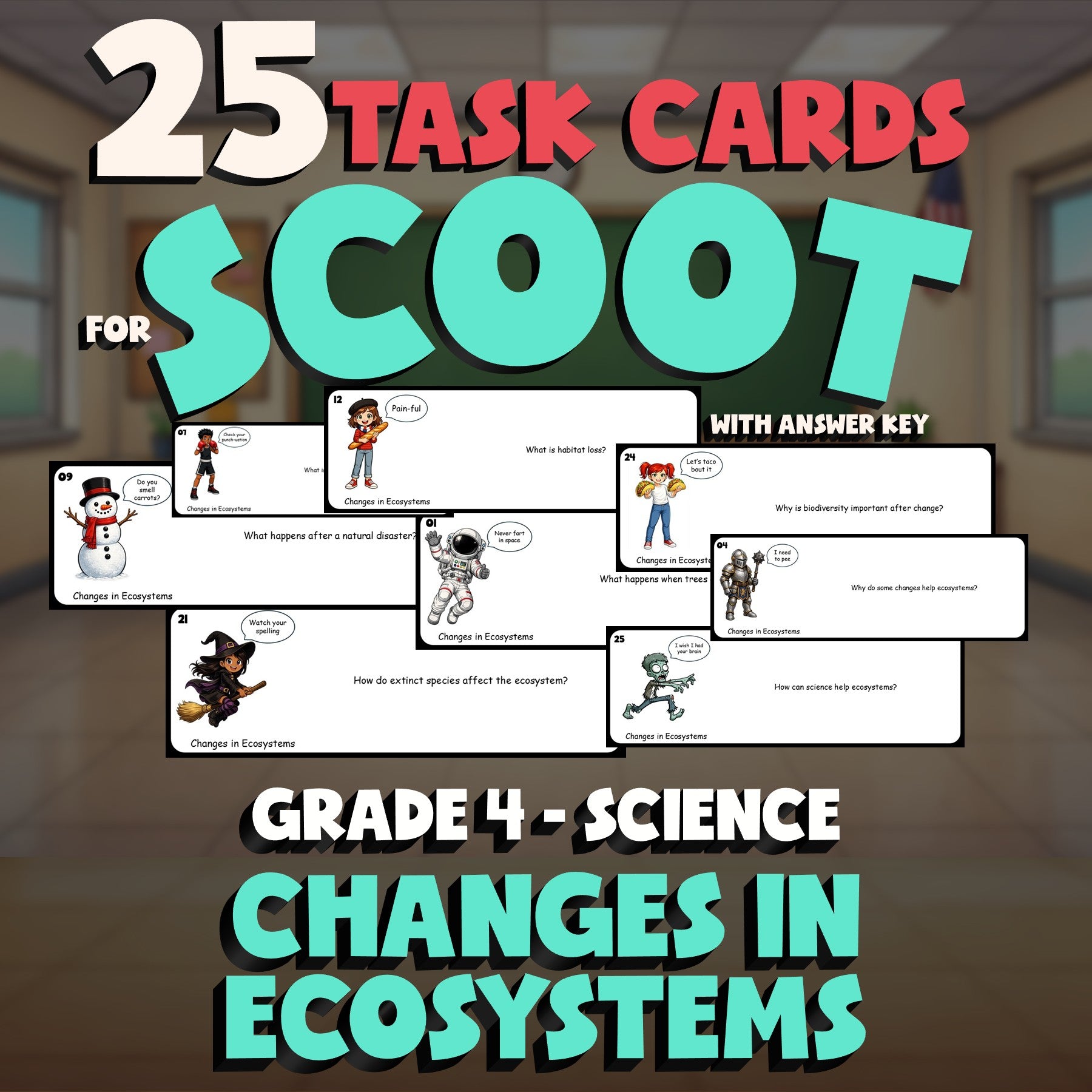 Changes in Ecosystems SCOOT TASK CARDS Science Game - No Prep Grade 4 Review