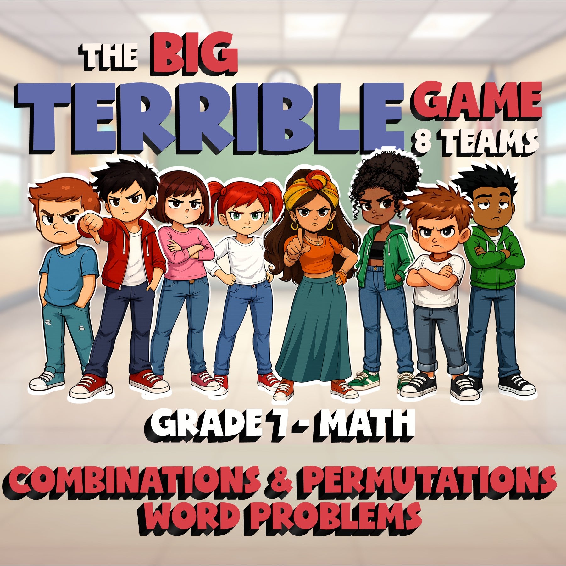 Combinations & Permutations Word Problems BIG TERRIBLE GAME - Grade 7 Math