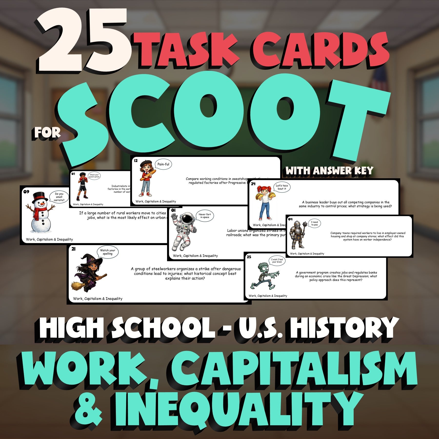 Work, Capitalism & Inequality SCOOT TASK CARDS U.S. History Game - No Prep