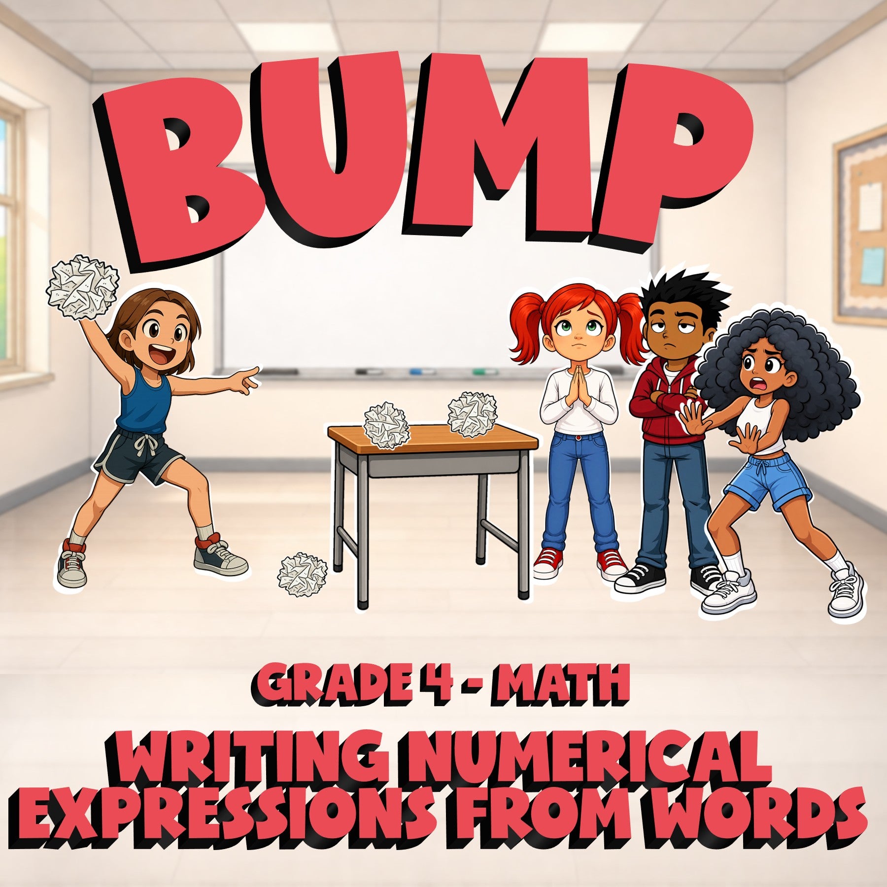 Writing Numerical Expressions from Words BUMP Math Game - No Prep Grade 4 Review