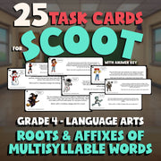Roots & Affixes of Multisyllable Words SCOOT TASK CARDS ELA Game - Grade 4