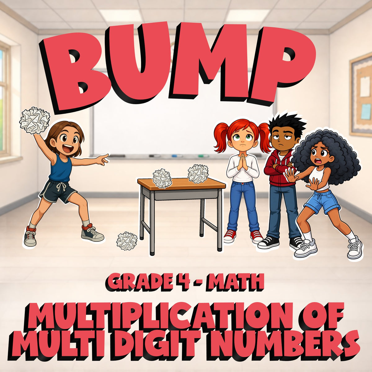 Multiplication of Multi Digit Numbers BUMP Math Game - No Prep Grade 4 Review