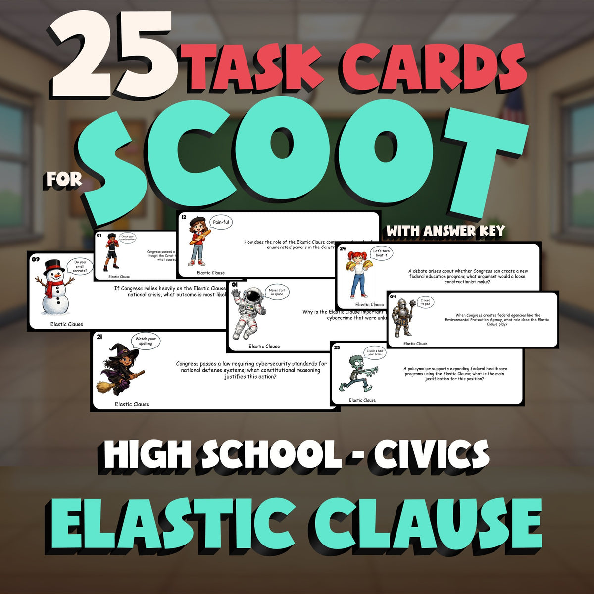 Elastic Clause SCOOT TASK CARDS Civics Game - No Prep Review Activity