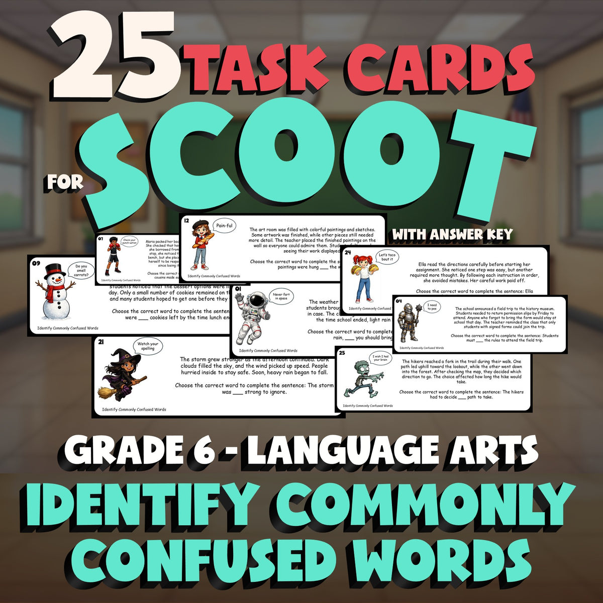Identify Commonly Confused Words SCOOT TASK CARDS ELA Game - No Prep Grade 6