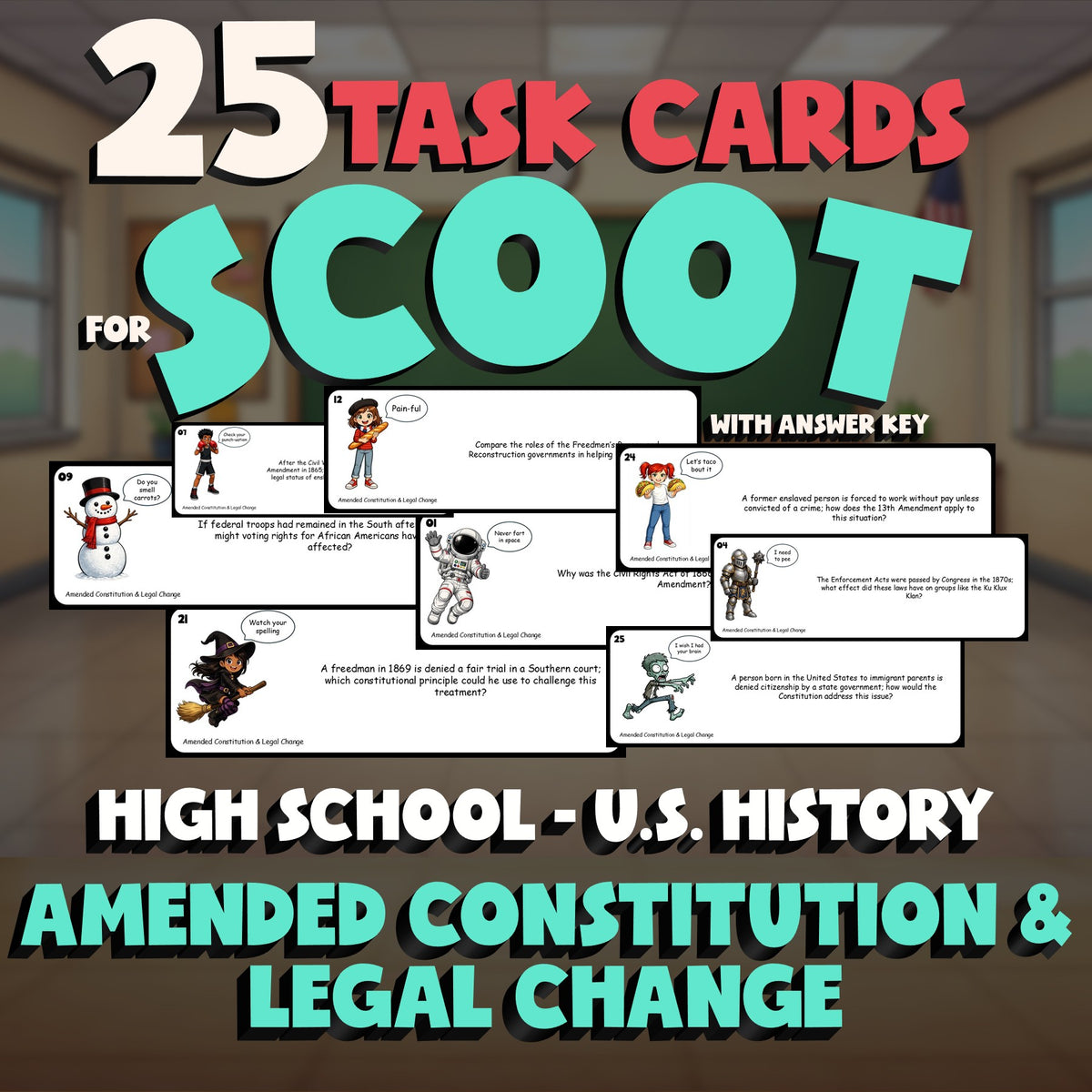 Amended Constitution & Legal Change SCOOT TASK CARDS U.S. History Game - No Prep