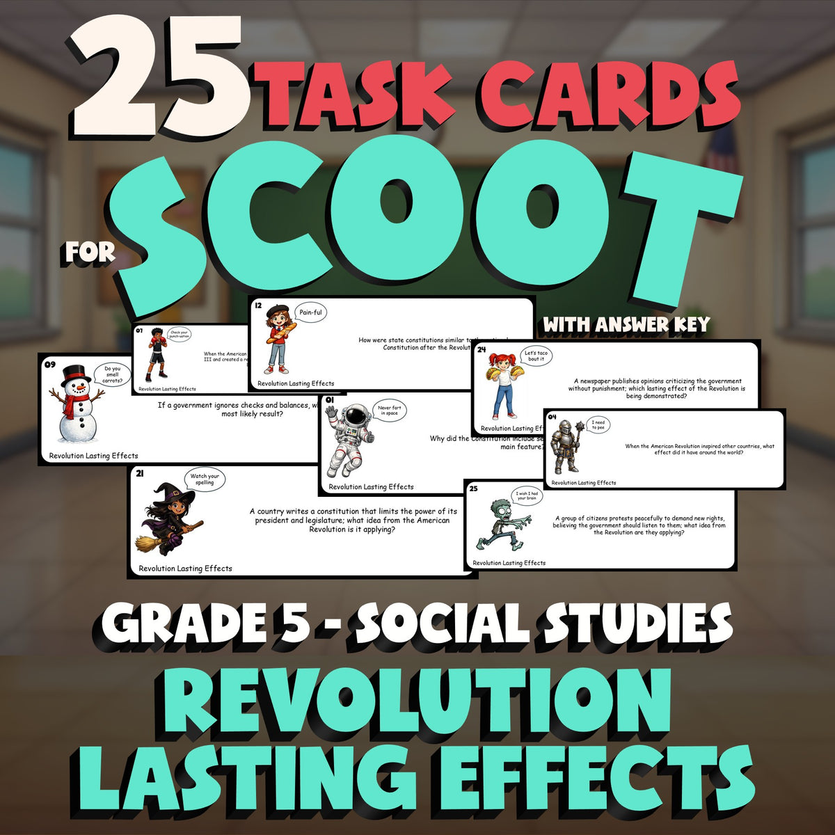 Revolution Lasting Effects SCOOT TASK CARDS Socials Game - No Prep Grade 5