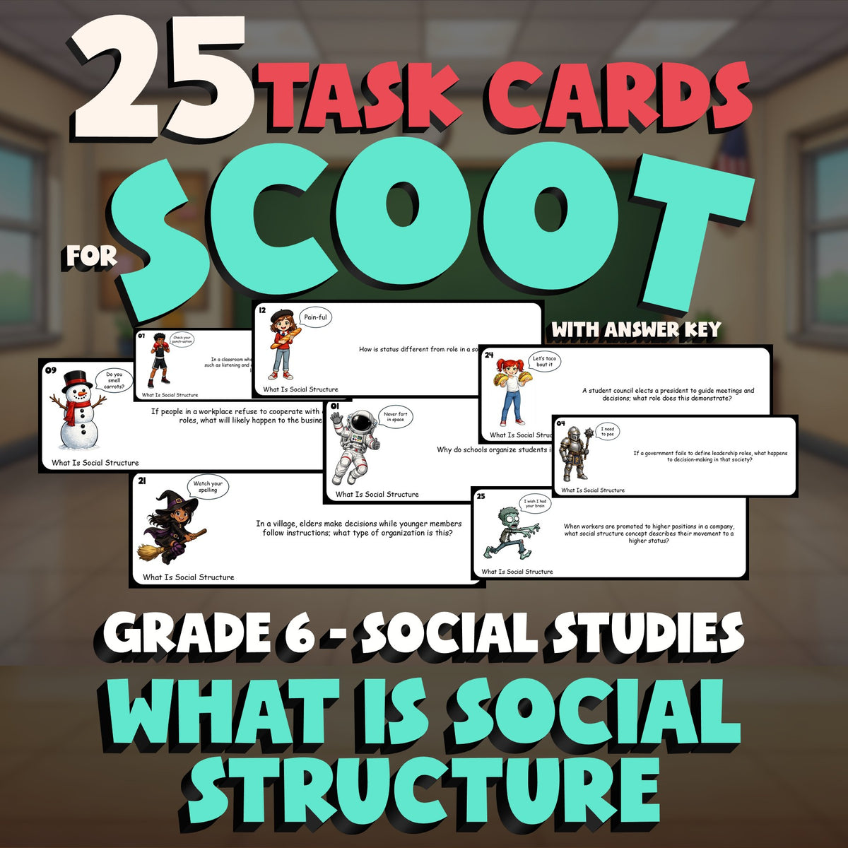 What Is Social Structure SCOOT TASK CARDS Socials Game - No Prep Grade 6 Review
