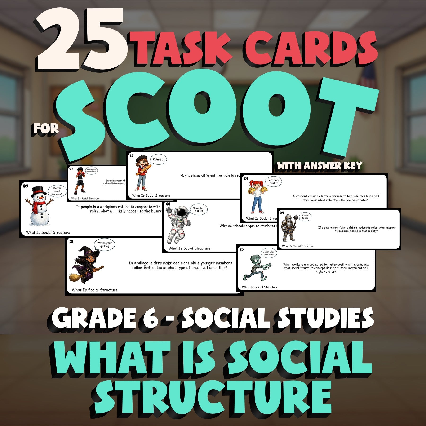 What Is Social Structure SCOOT TASK CARDS Socials Game - No Prep Grade 6 Review