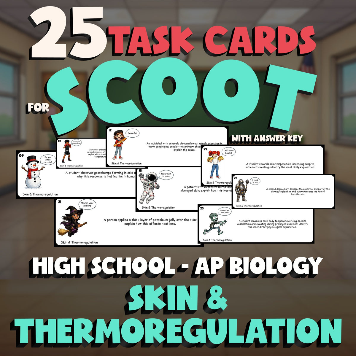 Skin & Thermoregulation SCOOT TASK CARDS Science Game - No Prep AP Biology