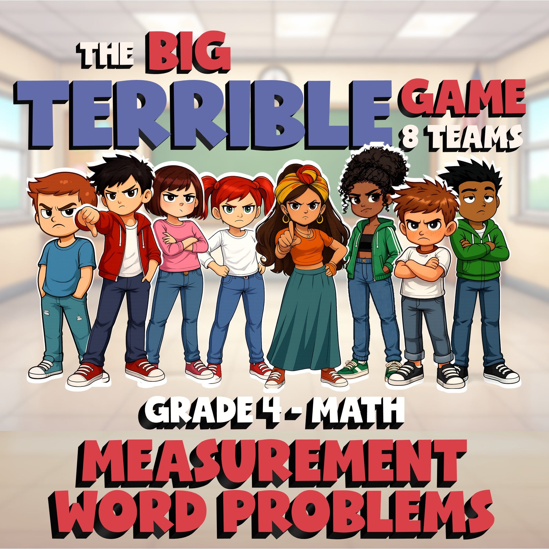 Measurement Word Problems BIG TERRIBLE GAME - No Prep Grade 4 Math Review