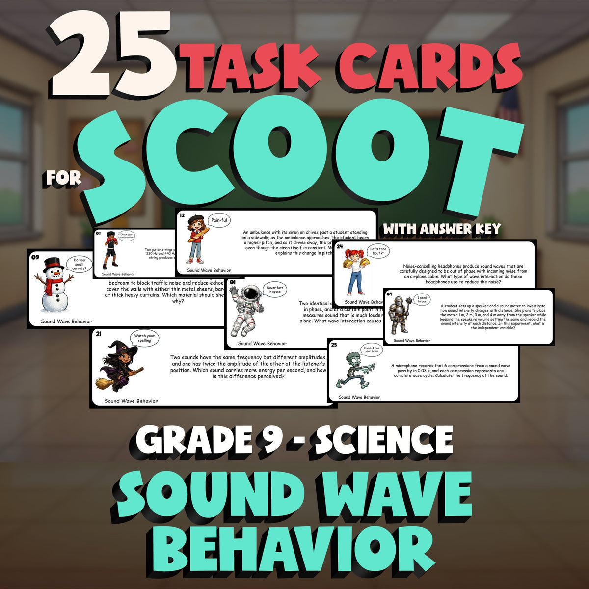 Sound Wave Behavior SCOOT TASK CARDS Science Game - No Prep Grade 9 Review