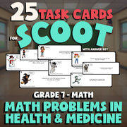 Math Problems in Health & Medicine SCOOT TASK CARDS Math Game - No Prep Grade 7