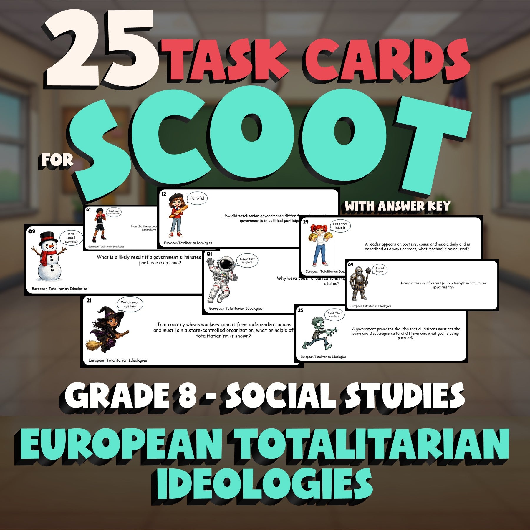 European Totalitarian Ideologies SCOOT TASK CARDS Socials Game - No Prep Grade 8