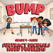 Subtract Decimals Word Problems BUMP Math Game - No Prep Grade 4 Review Activity