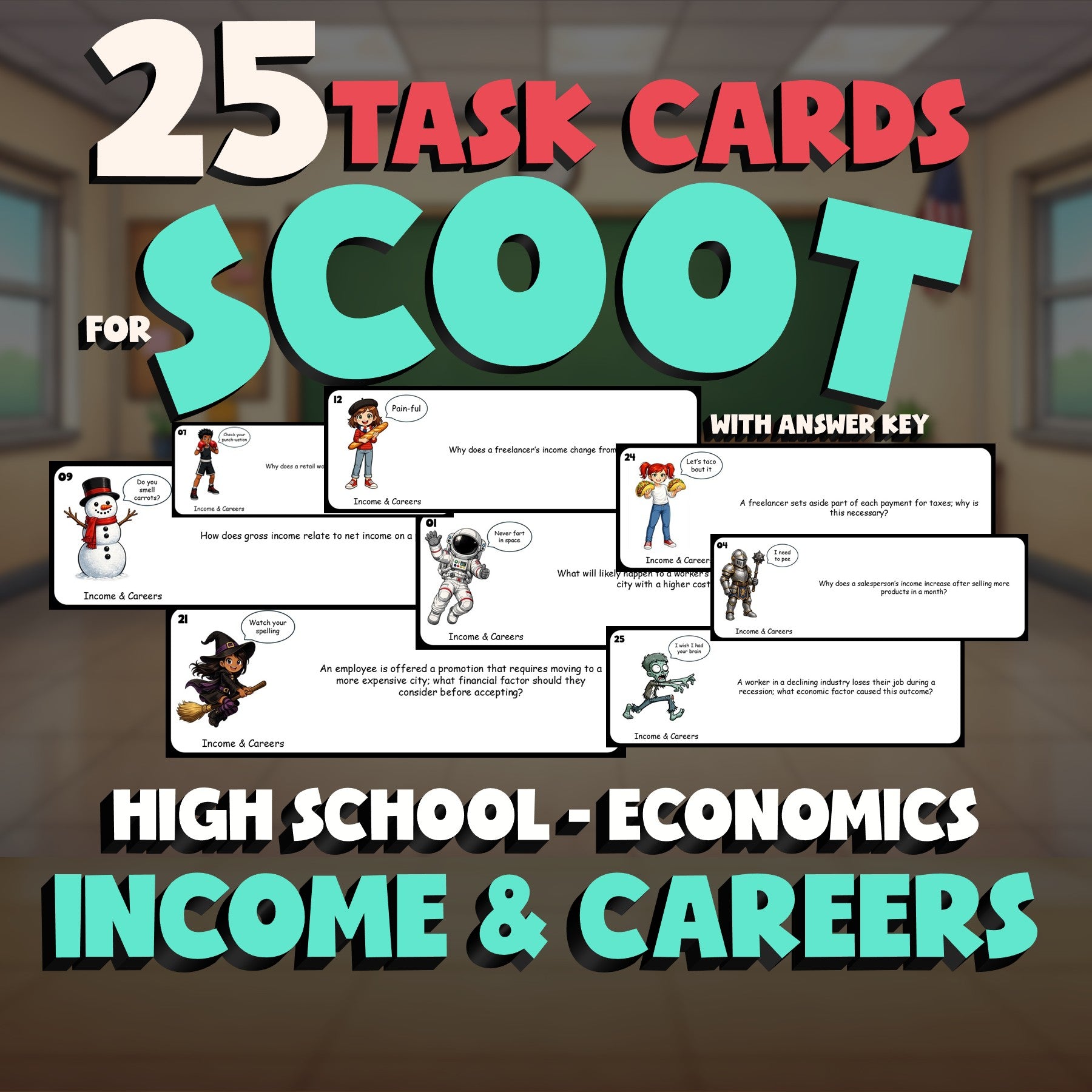 Income & Careers SCOOT TASK CARDS Economics Game - No Prep Review Activity