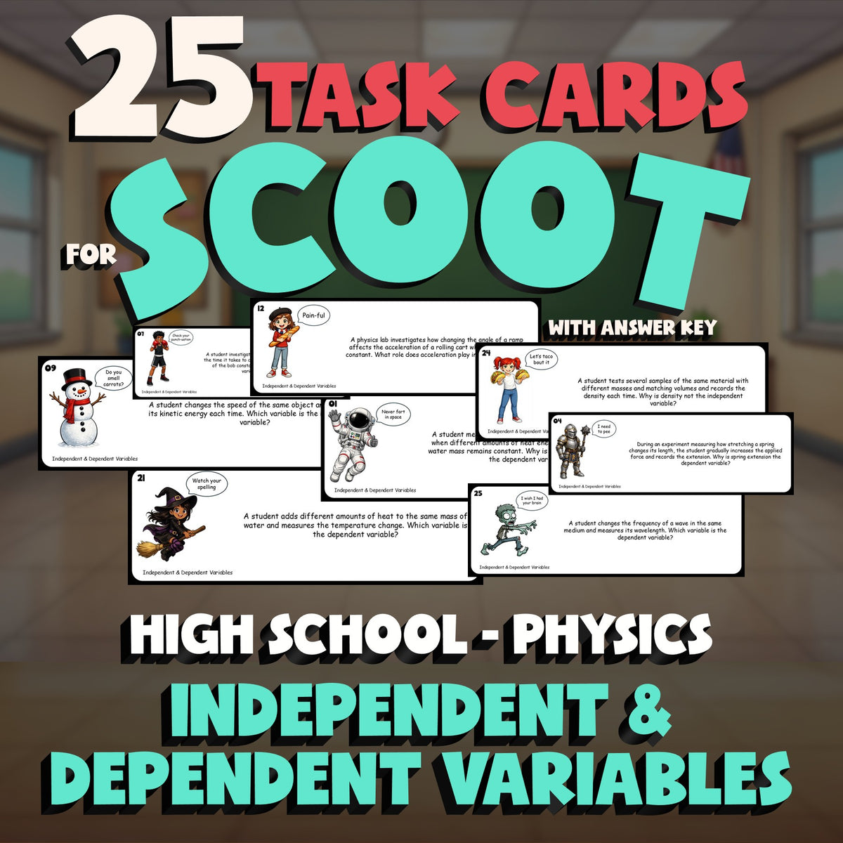 Independent & Dependent Variables SCOOT TASK CARDS Science Game - Physics