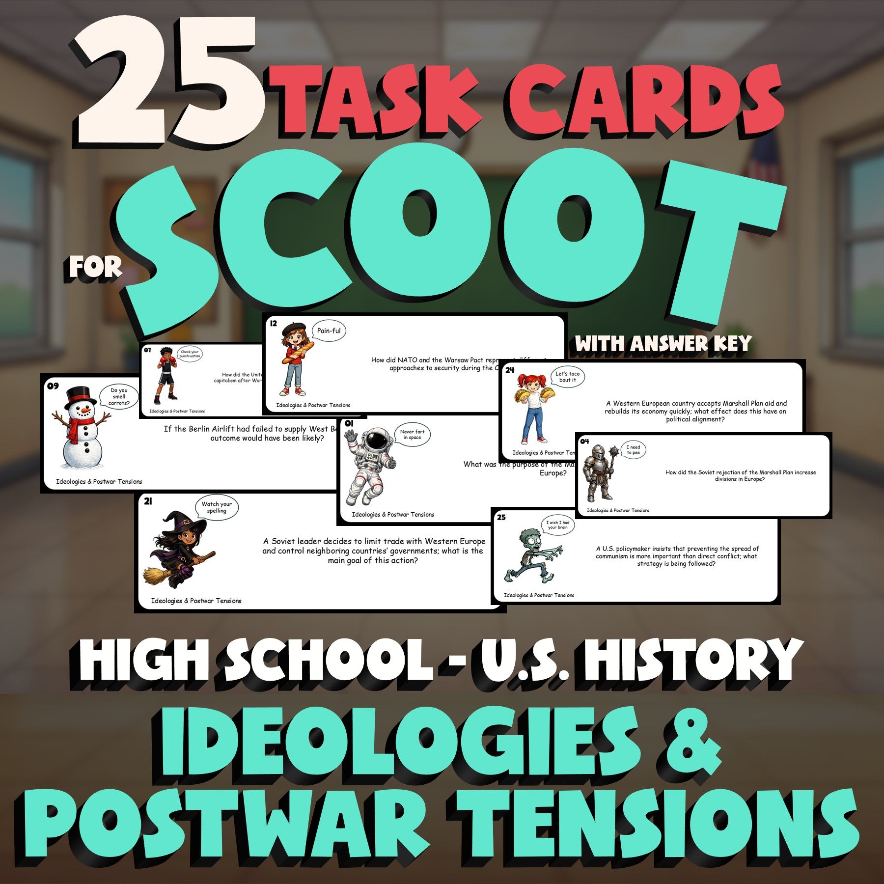Ideologies & Postwar Tensions SCOOT TASK CARDS U.S. History Game - No Prep