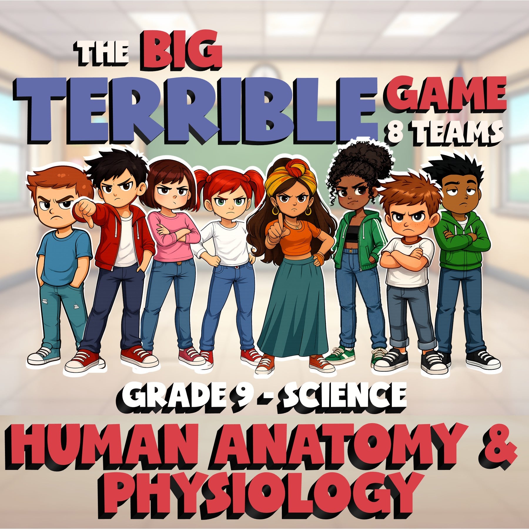 Human Anatomy & Physiology BIG TERRIBLE GAME - No Prep Grade 9 Science Review