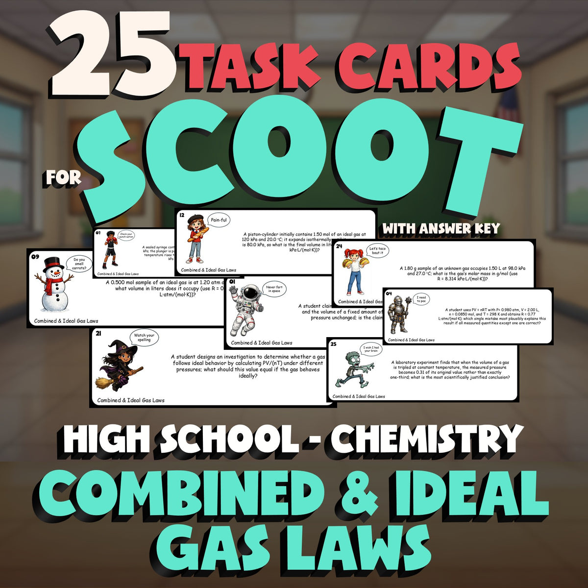 Combined & Ideal Gas Laws SCOOT TASK CARDS Science Game - No Prep Chemistry