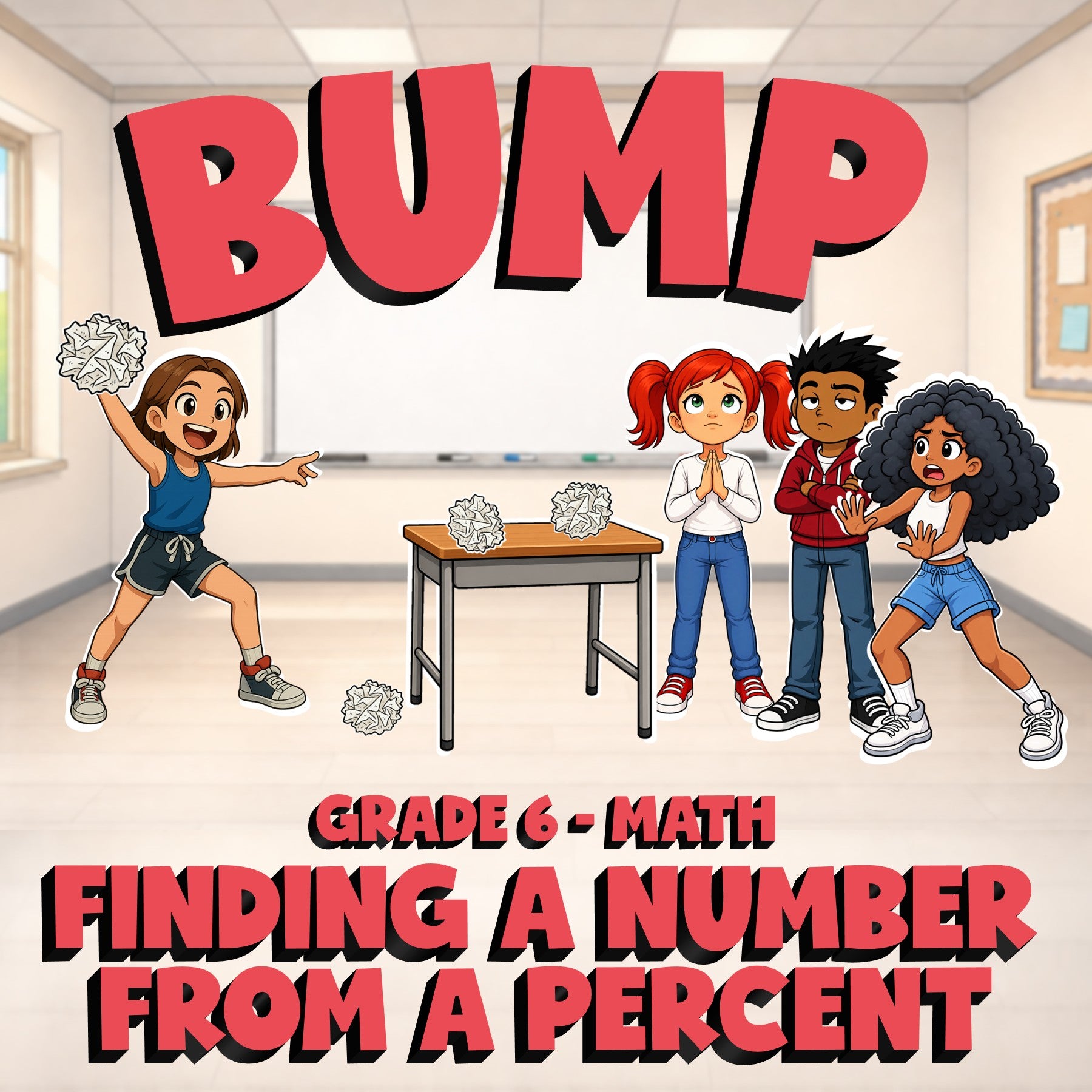 Finding a Number from a Percent BUMP Math Game - No Prep Grade 6 Review Activity