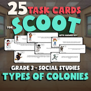 Types of Colonies SCOOT TASK CARDS Socials Game - No Prep Grade 3 Review