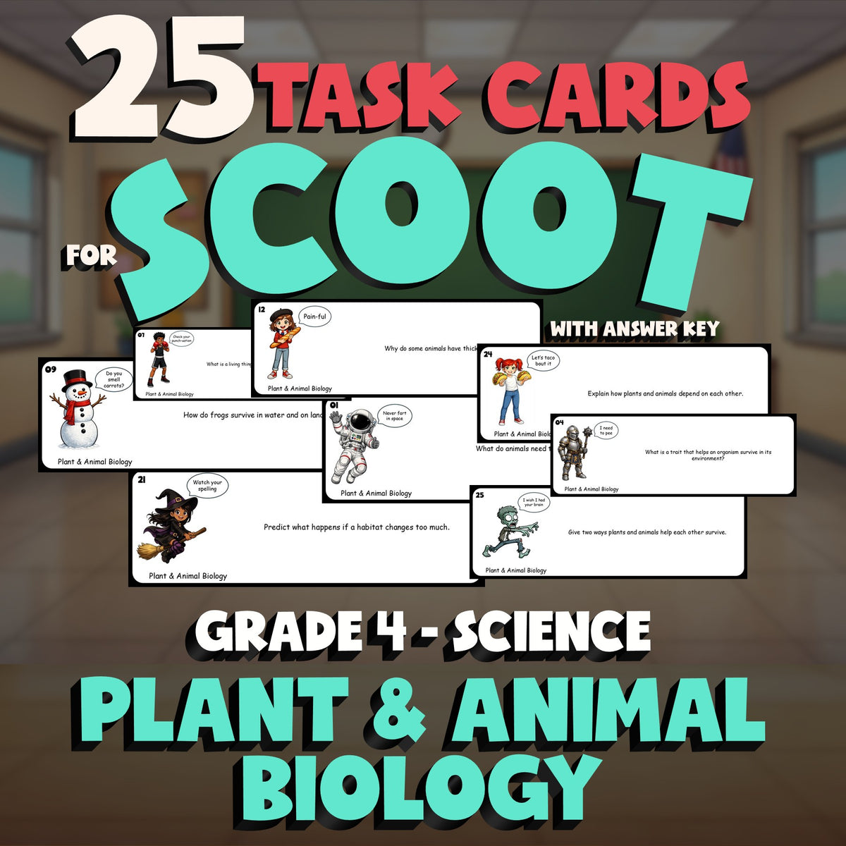 Plant & Animal Biology SCOOT TASK CARDS Science Game - No Prep Grade 4 Review