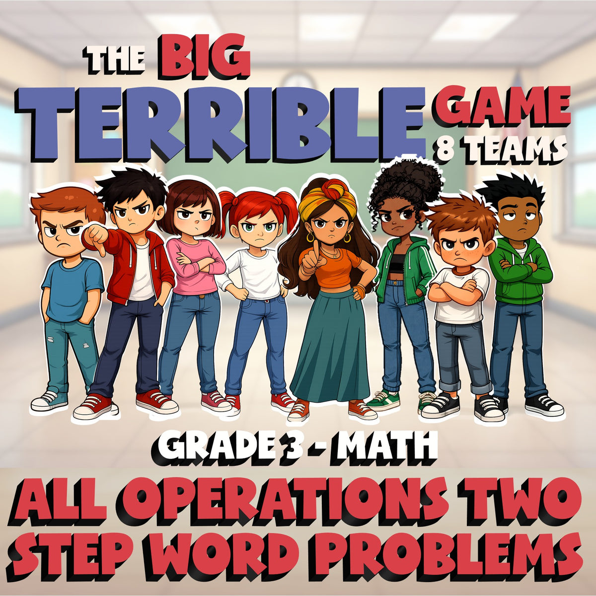 All Operations Two Step Word Problems BIG TERRIBLE GAME - Grade 3 Math Review