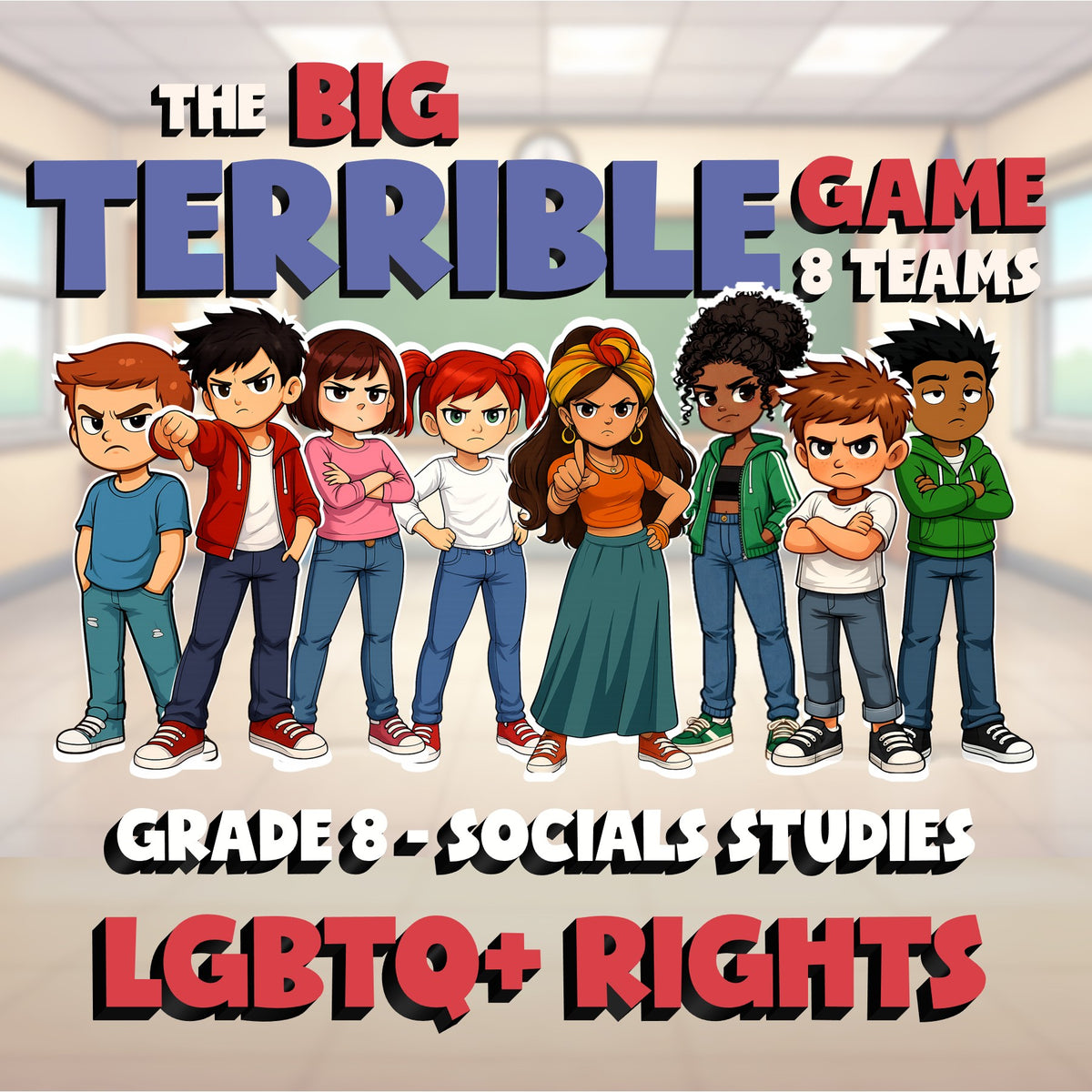 LGBTQ+ Rights BIG TERRIBLE GAME - No Prep Grade 8 Socials Review Activity