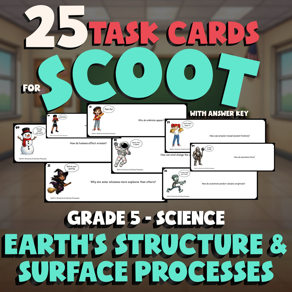 Earth’s Structure & Surface Processes SCOOT TASK CARDS Science Game - Grade 5