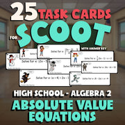 Absolute Value Equations SCOOT TASK CARDS Math Game - No Prep Algebra 2 Review