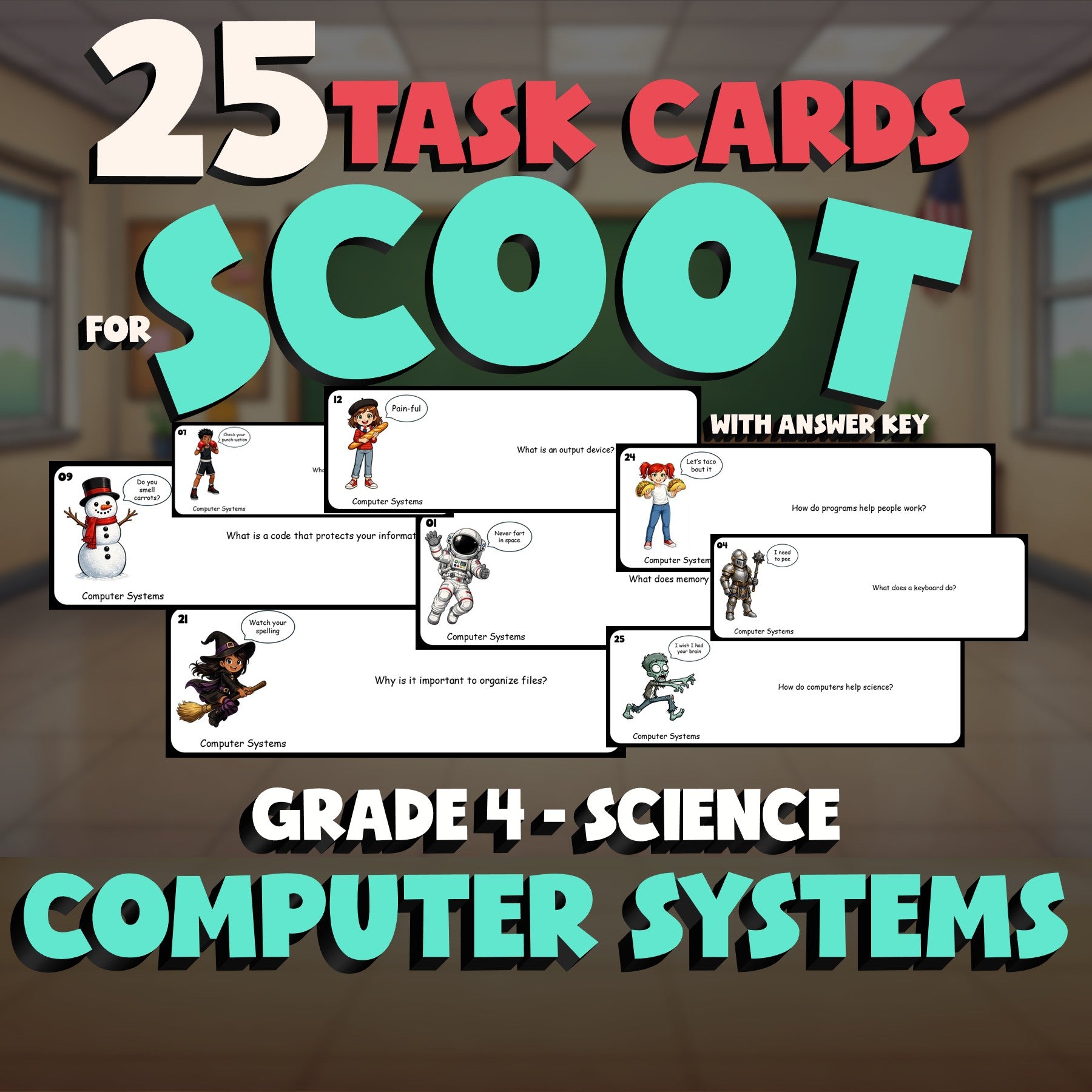 Computer Systems SCOOT TASK CARDS Science Game - No Prep Grade 4 Review Activity