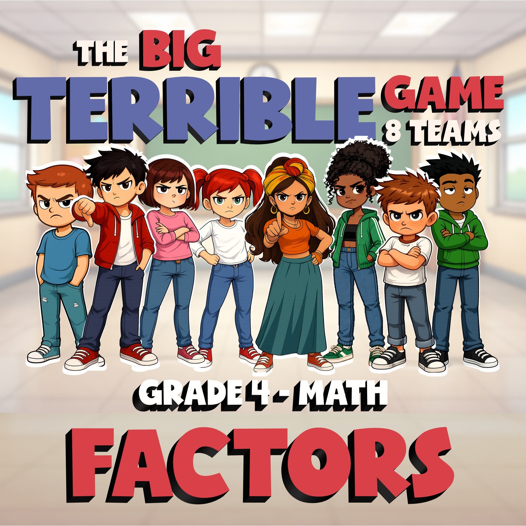 Factors BIG TERRIBLE GAME - No Prep Grade 4 Math Review Activity
