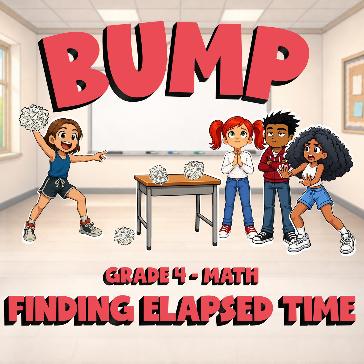 Finding Elapsed Time BUMP Math Game - No Prep Grade 4 Review Activity