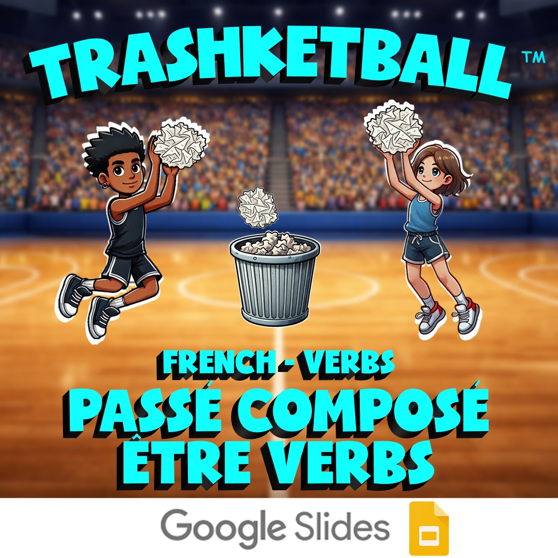 Passé Composé être Verbs TRASHKETBALL French Game - No Prep Exercise Activity