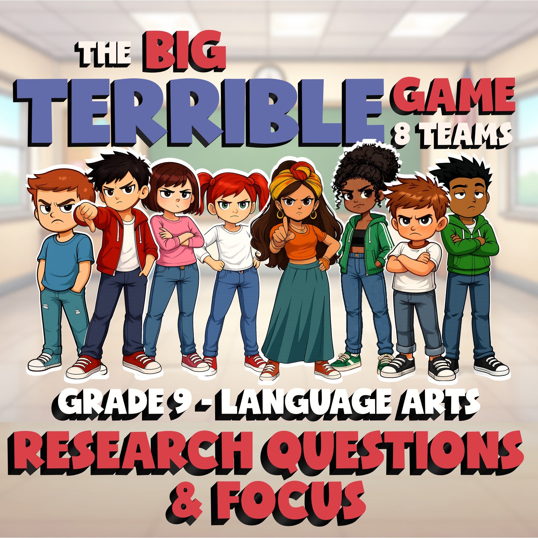 Research Questions & Focus BIG TERRIBLE GAME - No Prep Grade 9 ELA Review