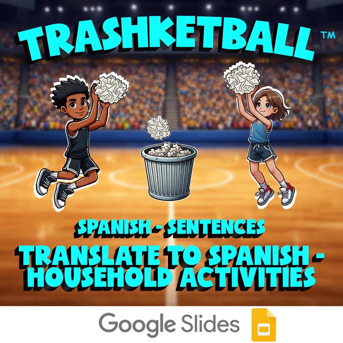 Translate to Spanish - Household Activities TRASHKETBALL Spanish Game - No Prep