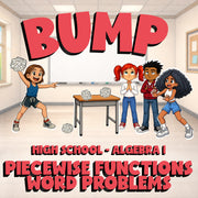 Piecewise Functions Word Problems BUMP Math Game - No Prep Algebra 1 Review