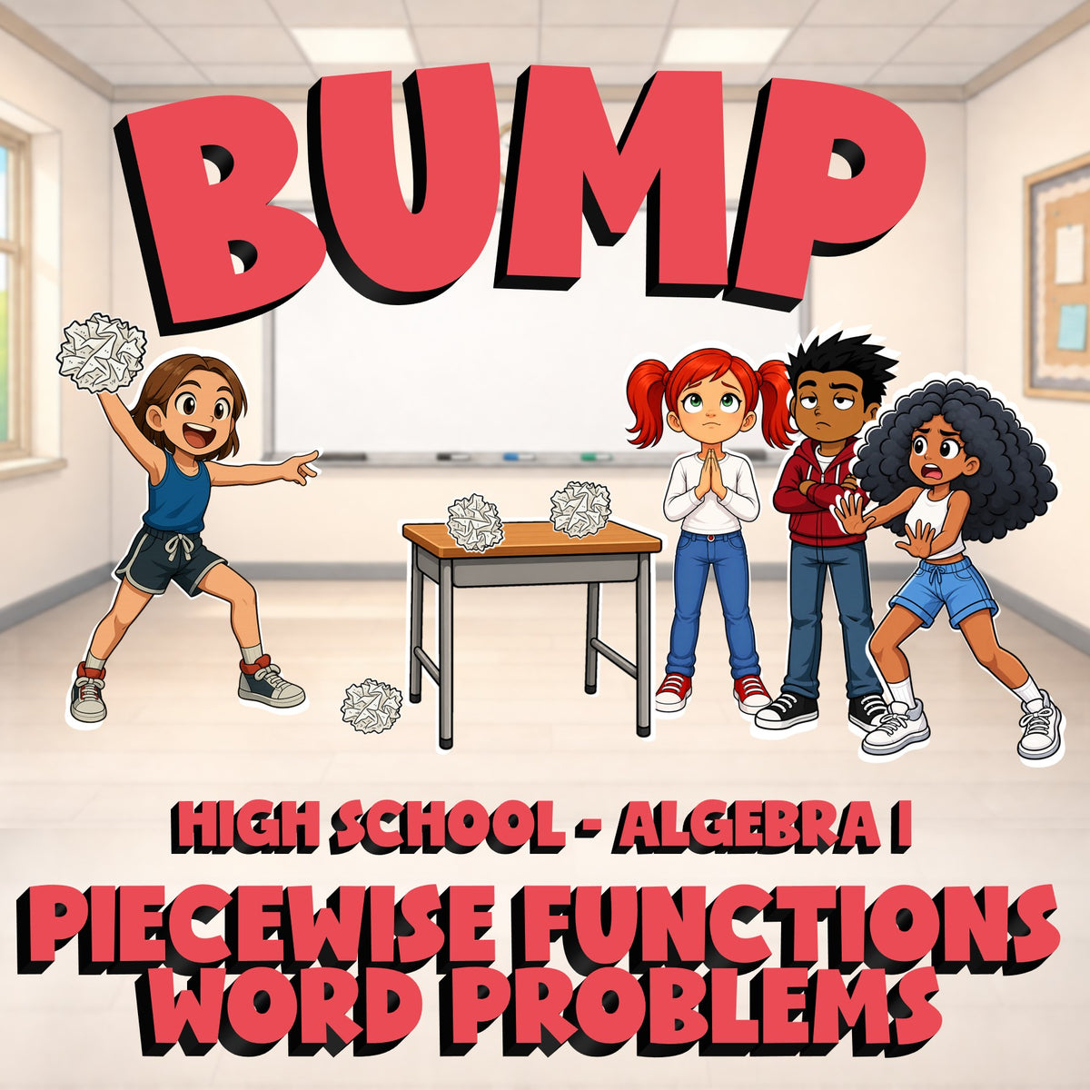 Piecewise Functions Word Problems BUMP Math Game - No Prep Algebra 1 Review