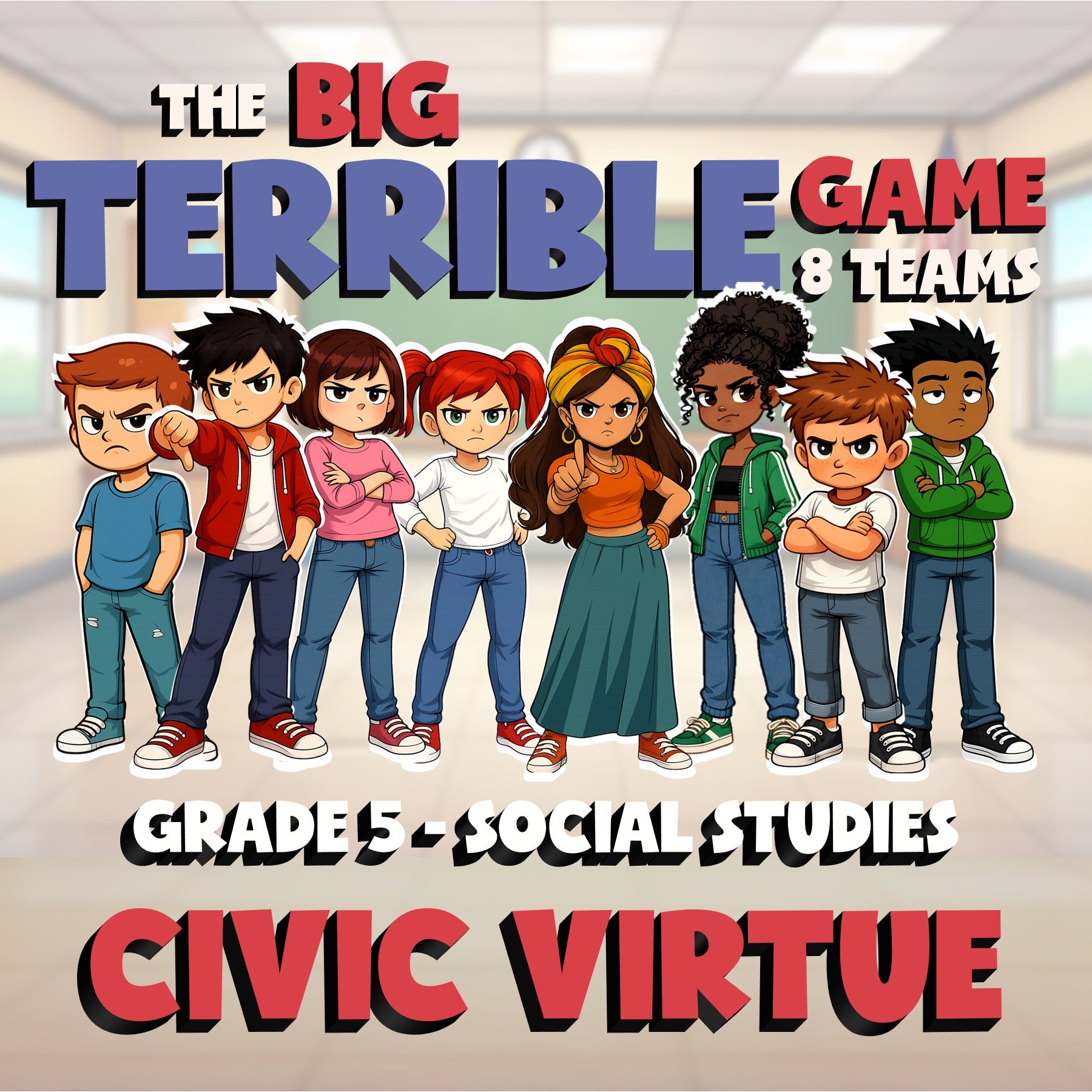 Civic Virtue BIG TERRIBLE GAME - No Prep Grade 5 Socials Review Activity