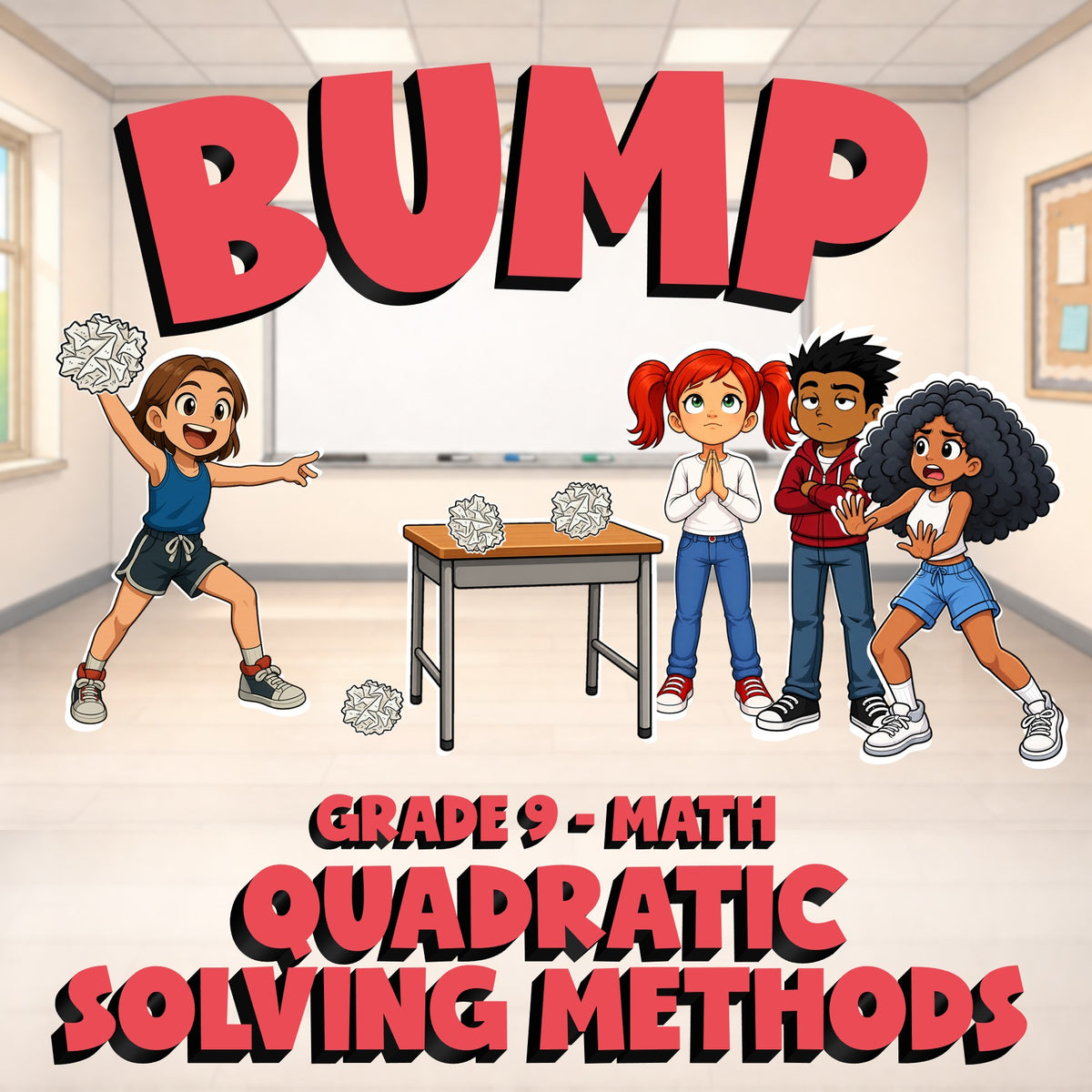 Quadratic Solving Methods BUMP Math Game - No Prep Grade 9 Review Activity