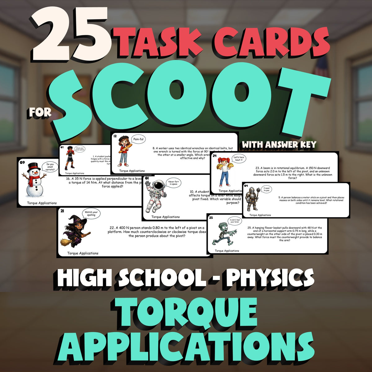 Torque Applications SCOOT TASK CARDS Science Game - No Prep Physics Review